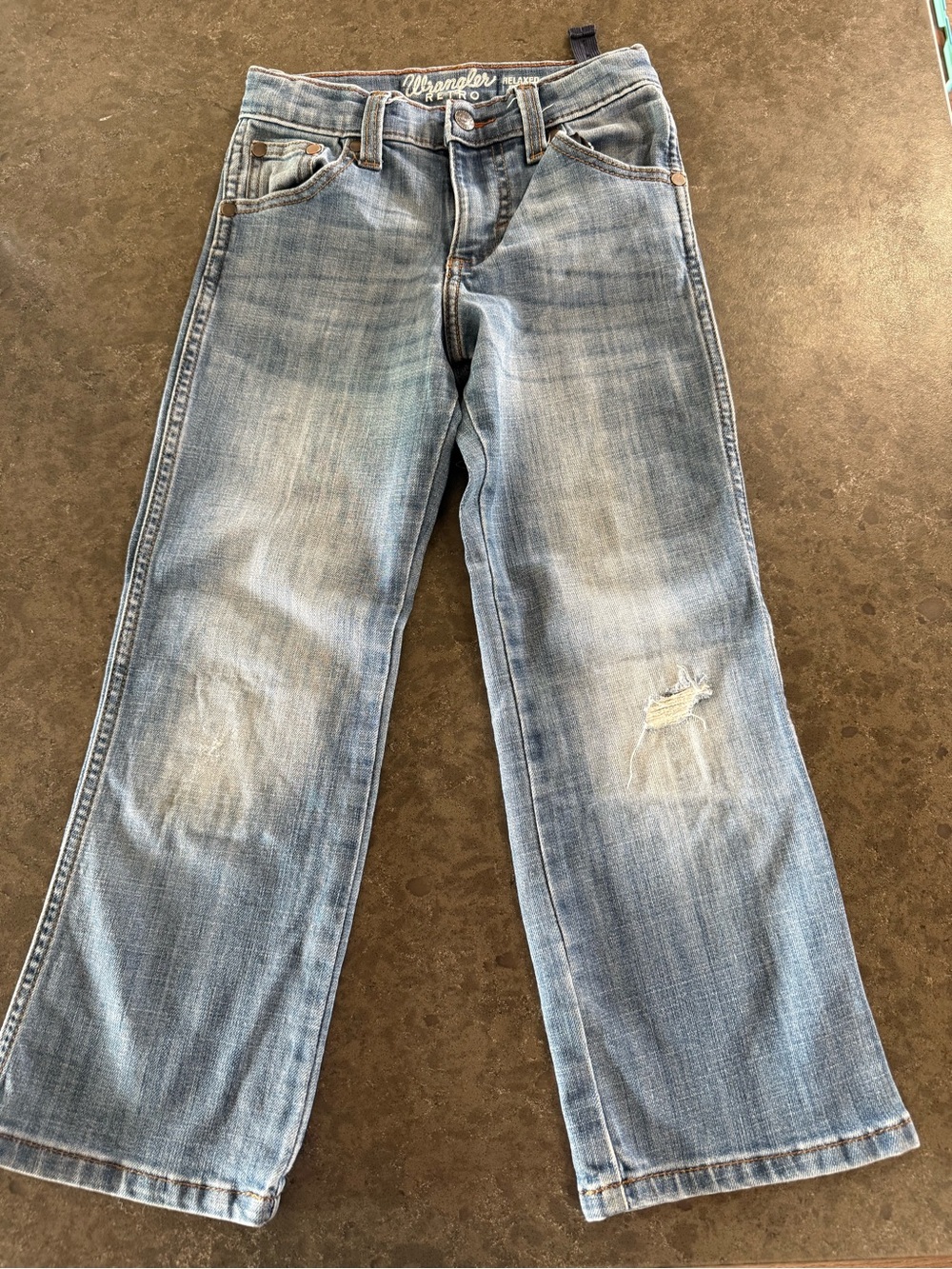 Wrangler Light Blue Distressed Straight-Leg Jeans